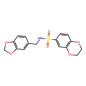 N-(1,3-benzodioxol-5-ylmethyl)-2,3-dihydro-1,4-benzodioxine-6-sulfonamide structure