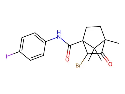 2-bromo-N-(4-iodophenyl)-4,7,7-trimethyl-3-oxobicyclo[2.2.1]heptane-1-carboxamide structure