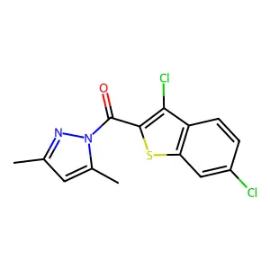 3,6-Dichlorobenzo[b]thiophen-2-yl 3,5-dimethylpyrazolyl ketone structure
