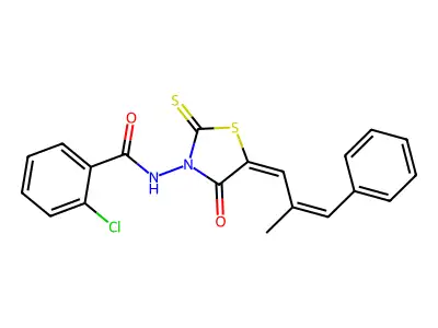 2-Chloro-N-[5-(2-methyl-3-phenylprop-2-en-1-ylidene)-4-oxo-2-sulfanylidene-1,3-thiazolidin-3-yl]benzamide structure