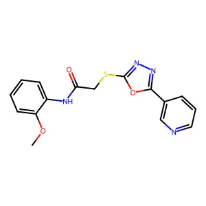 N-(2-methoxyphenyl)-2-((5-(pyridin-3-yl)-1,3,4-oxadiazol-2-yl)thio)acetamide structure