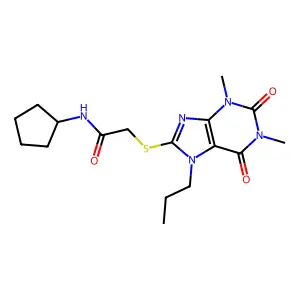 N-cyclopentyl-2-(1,3-dimethyl-2,6-dioxo-7-propylpurin-8-yl)sulfanylacetamide structure