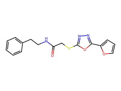 2-[[5-(furan-2-yl)-1,3,4-oxadiazol-2-yl]sulfanyl]-N-(2-phenylethyl)acetamide structure