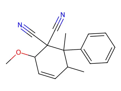 2-Methoxy-5,6-dimethyl-6-phenyl-3-cyclohexene-1,1-dicarbonitrile structure