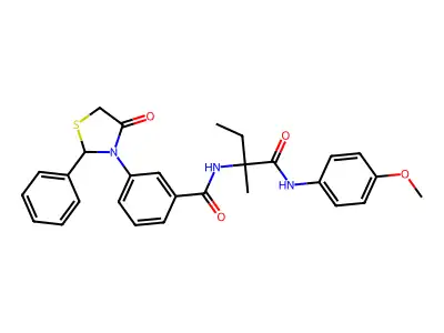 N-[1-(4-methoxyanilino)-2-methyl-1-oxobutan-2-yl]-3-(4-oxo-2-phenyl-1,3-thiazolidin-3-yl)benzamide structure