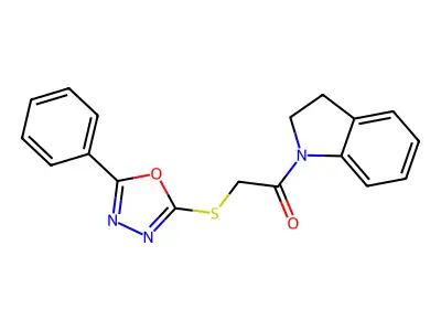1-(Indolin-1-yl)-2-((5-phenyl-1,3,4-oxadiazol-2-yl)thio)ethanone structure