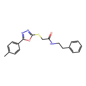 2-[[5-(4-methylphenyl)-1,3,4-oxadiazol-2-yl]sulfanyl]-N-(2-phenylethyl)acetamide structure