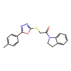 1-(Indolin-1-yl)-2-((5-(p-tolyl)-1,3,4-oxadiazol-2-yl)thio)ethanone structure