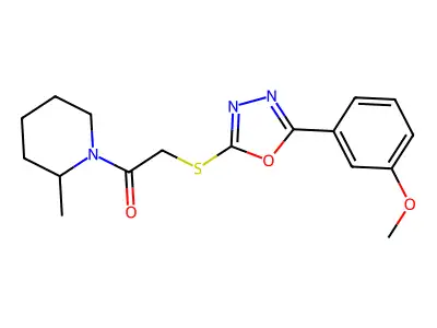 2-{[5-(3-methoxyphenyl)-1,3,4-oxadiazol-2-yl]sulfanyl}-1-(2-methylpiperidin-1-yl)ethan-1-one structure