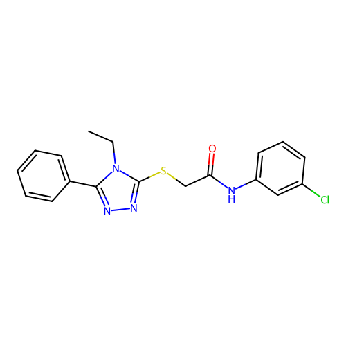 N-(3-chlorophenyl)-2-[(4-ethyl-5-phenyl-4H-1,2,4-triazol-3-yl)sulfanyl]acetamide structure