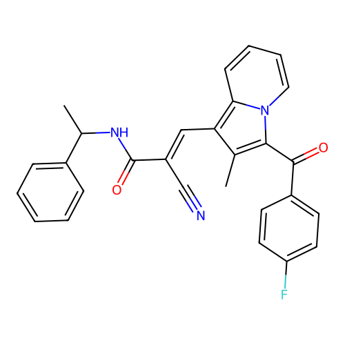 2-cyano-3-[3-(4-fluorobenzoyl)-2-methylindolizin-1-yl]-N-(1-phenylethyl)prop-2-enamide structure