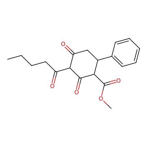 Methyl 2,4-dioxo-3-pentanoyl-6-phenylcyclohexanecarboxylate structure