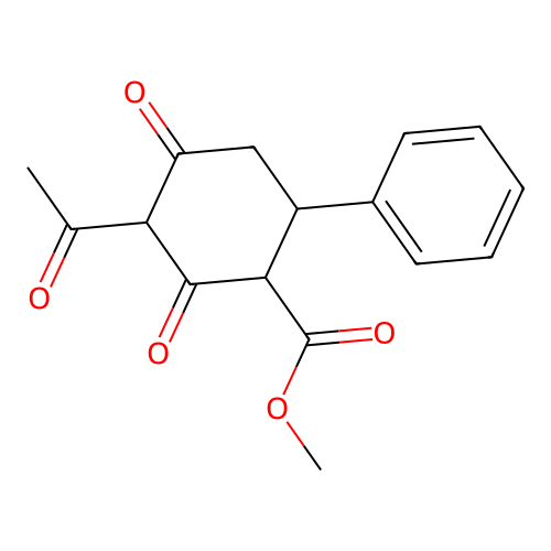 Methyl 3-acetyl-2,4-dioxo-6-phenylcyclohexanecarboxylate structure