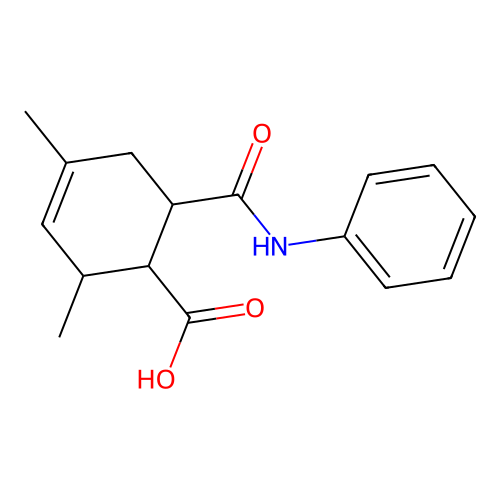 2,4-Dimethyl-6-(phenylcarbamoyl)cyclohex-3-ene-1-carboxylic acid structure