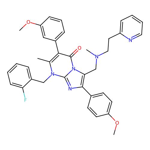 8-(2-Fluorobenzyl)-6-(3-methoxyphenyl)-2-(4-methoxyphenyl)-7-methyl-3-((methyl(2-(pyridin-2-yl)ethyl)amino)methyl)imidazo[1,2-a]pyrimidin-5(8H)-one structure