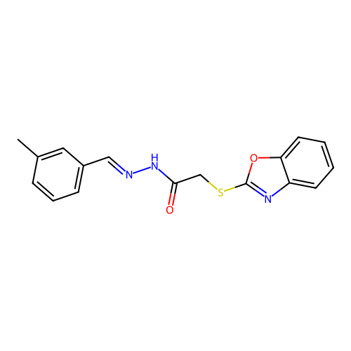 (E)-2-(benzo[d]oxazol-2-ylthio)-N'-(3-methylbenzylidene)acetohydrazide structure