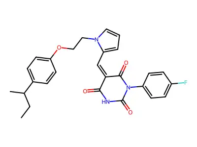 5-[[1-[2-(4-butan-2-ylphenoxy)ethyl]pyrrol-2-yl]methylidene]-1-(4-fluorophenyl)-1,3-diazinane-2,4,6-trione structure