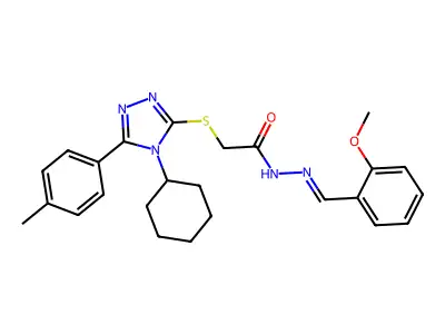 2-[[4-cyclohexyl-5-(4-methylphenyl)-1,2,4-triazol-3-yl]sulfanyl]-N-[(2-methoxyphenyl)methylideneamino]acetamide structure