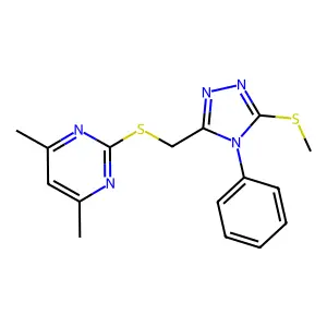 4,6-dimethyl-2-({[5-(methylsulfanyl)-4-phenyl-4H-1,2,4-triazol-3-yl]methyl}sulfanyl)pyrimidine structure
