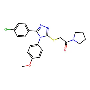 2-[[5-(4-chlorophenyl)-4-(4-methoxyphenyl)-1,2,4-triazol-3-yl]sulfanyl]-1-pyrrolidin-1-ylethanone structure