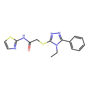 2-[(4-ethyl-5-phenyl-1,2,4-triazol-3-yl)sulfanyl]-N-(1,3-thiazol-2-yl)acetamide structure