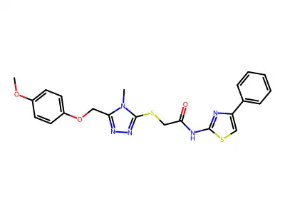 2-[[5-[(4-Methoxyphenoxy)methyl]-4-methyl-4H-1,2,4-triazol-3-yl]thio]-N-(4-phenyl-2-thiazolyl)acetamide structure
