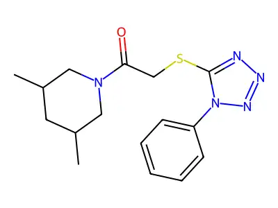 1-(3,5-Dimethylpiperidin-1-yl)-2-(1-phenyltetrazol-5-yl)sulfanylethanone structure