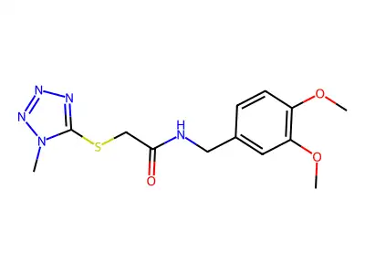 N-[(3,4-dimethoxyphenyl)methyl]-2-(1-methyltetrazol-5-yl)sulfanylacetamide structure
