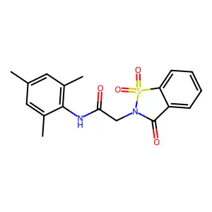 2-(1,1-dioxido-3-oxo-1,2-benzisothiazol-2(3H)-yl)-N-mesitylacetamide structure