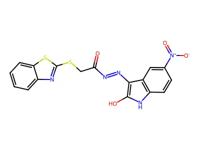 2-(Benzo[d]thiazol-2-ylthio)-N'-(5-nitro-2-oxoindolin-3-ylidene)acetohydrazide structure