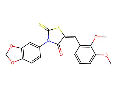 3-(1,3-benzodioxol-5-yl)-5-[(2,3-dimethoxyphenyl)methylidene]-2-sulfanylidene-1,3-thiazolidin-4-one structure