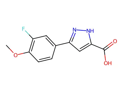 3-(3-fluoro-4-methoxyphenyl)-1H-pyrazole-5-carboxylic acid structure
