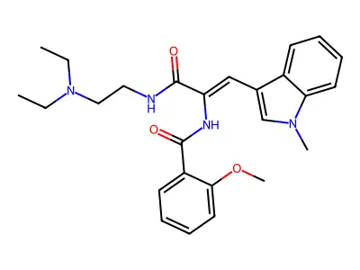 N-[1-(2-diethylaminoethylcarbamoyl)-2-(1-methylindol-3-yl)ethenyl]-2-methoxy-benzamide structure