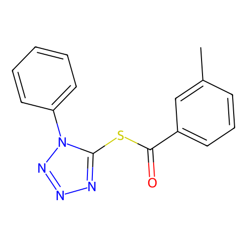S-(1-phenyl-1H-tetraazol-5-yl) 3-methylbenzenecarbothioate structure
