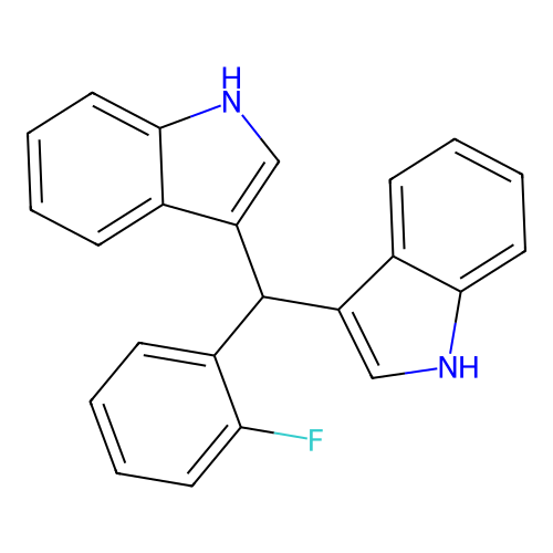 3,3'-[(2-fluorophenyl)methanediyl]bis(1H-indole) structure