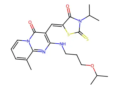5-[[9-methyl-4-oxo-2-(3-propan-2-yloxypropylamino)pyrido[1,2-a]pyrimidin-3-yl]methylidene]-3-propan-2-yl-2-sulfanylidene-1,3-thiazolidin-4-one structure
