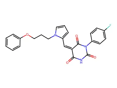 1-(4-fluorophenyl)-5-[[1-(3-phenoxypropyl)pyrrol-2-yl]methylidene]-1,3-diazinane-2,4,6-trione structure