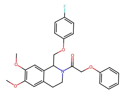 1-(1-((4-fluorophenoxy)methyl)-6,7-dimethoxy-3,4-dihydroisoquinolin-2(1H)-yl)-2-phenoxyethanone structure