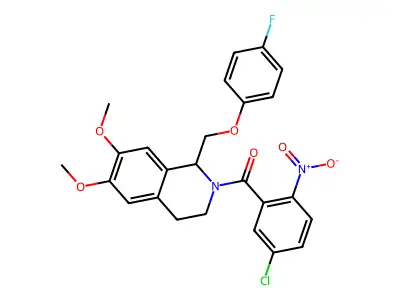 (5-chloro-2-nitrophenyl)(1-((4-fluorophenoxy)methyl)-6,7-dimethoxy-3,4-dihydroisoquinolin-2(1H)-yl)methanone structure
