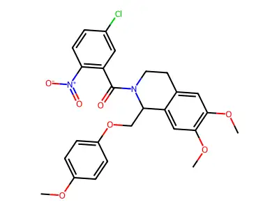 2-(5-chloro-2-nitrobenzoyl)-6,7-dimethoxy-1-[(4-methoxyphenoxy)methyl]-1,2,3,4-tetrahydroisoquinoline structure