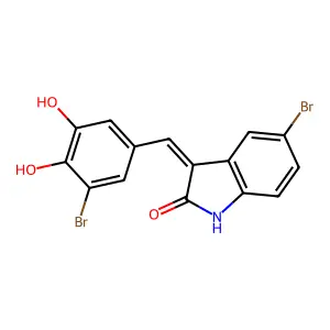 5-bromo-3-[(3-bromo-4,5-dihydroxyphenyl)methylidene]-1H-indol-2-one structure