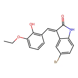 (3Z)-5-bromo-3-[(3-ethoxy-2-hydroxyphenyl)methylidene]-1H-indol-2-one structure