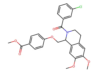 methyl 4-{[2-(3-chlorobenzoyl)-6,7-dimethoxy-1,2,3,4-tetrahydroisoquinolin-1-yl]methoxy}benzoate structure
