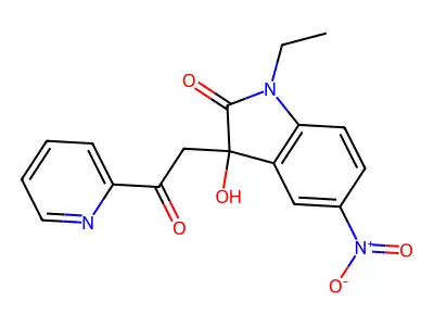 1-Ethyl-3-hydroxy-5-nitro-3-(2-oxo-2-pyridin-2-ylethyl)indol-2-one structure