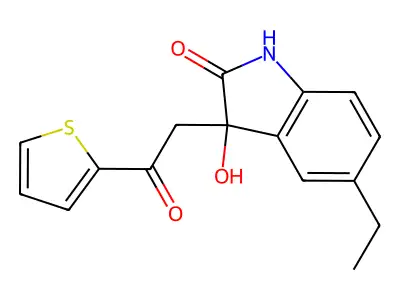 5-ethyl-3-hydroxy-3-(2-oxo-2-thiophen-2-ylethyl)-1H-indol-2-one structure