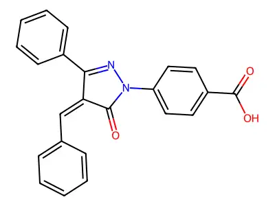 4-(4-Benzylidene-5-oxo-3-phenylpyrazol-1-yl)benzoic acid structure