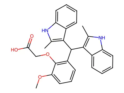 {2-[bis(2-methyl-1H-indol-3-yl)methyl]-6-methoxyphenoxy}acetic acid structure