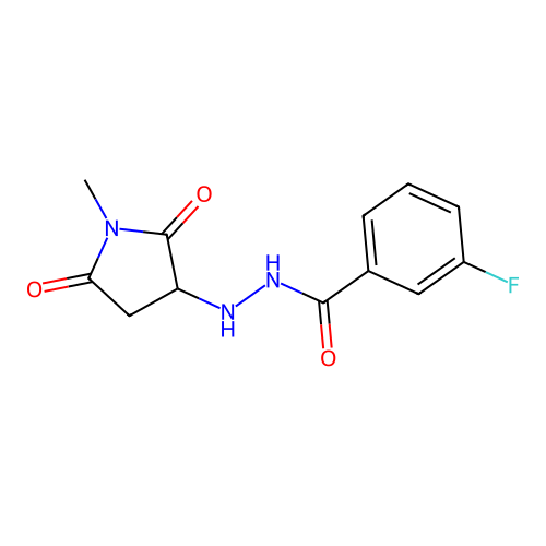 3-fluoro-N'-(1-methyl-2,5-dioxopyrrolidin-3-yl)benzohydrazide structure