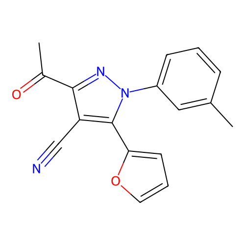 3-acetyl-5-(2-furyl)-1-(3-methylphenyl)-1H-pyrazole-4-carbonitrile structure