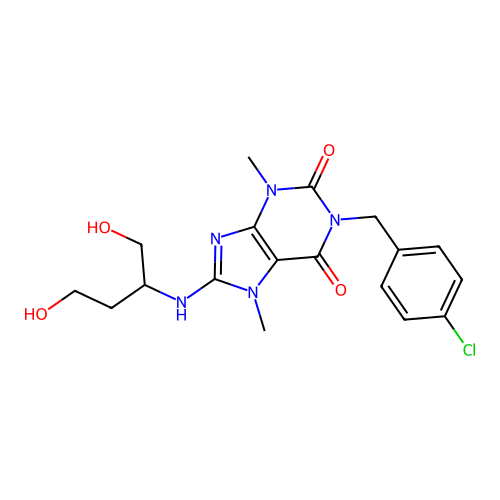 1-[(4-chlorophenyl)methyl]-8-(1,4-dihydroxybutan-2-ylamino)-3,7-dimethylpurine-2,6-dione structure